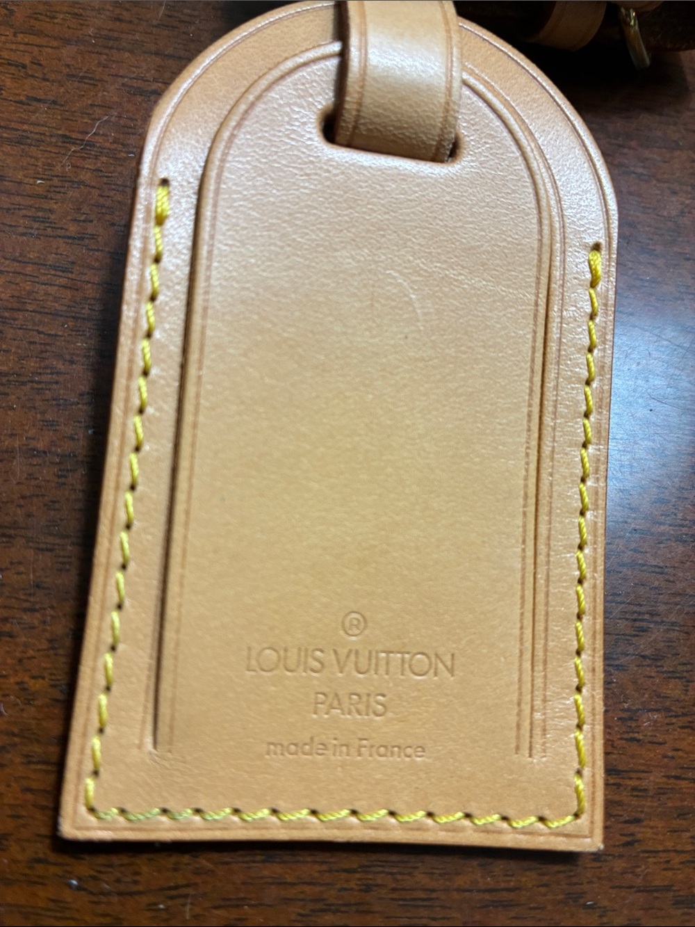 Louis Vuitton Tan Leather Luggage Tag with Yellow Stitching - Picture 2 of 5